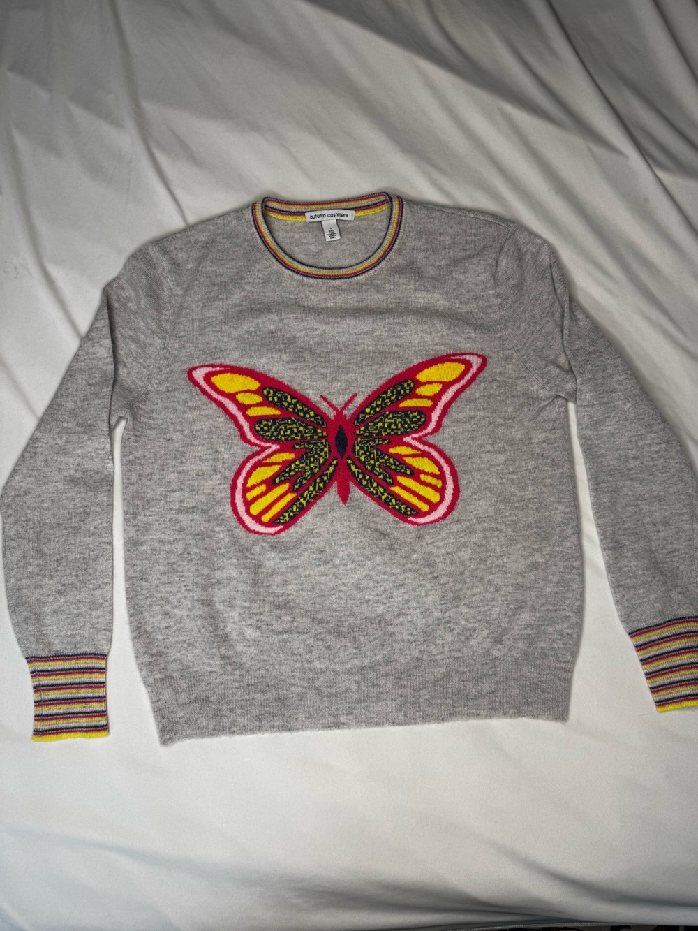 Autumn Cashmere Gray Sweater with Pink & Yellow Trim